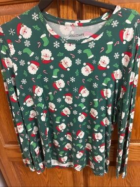 Jollidays Green Santa Print Long Sleeve Top xxl
